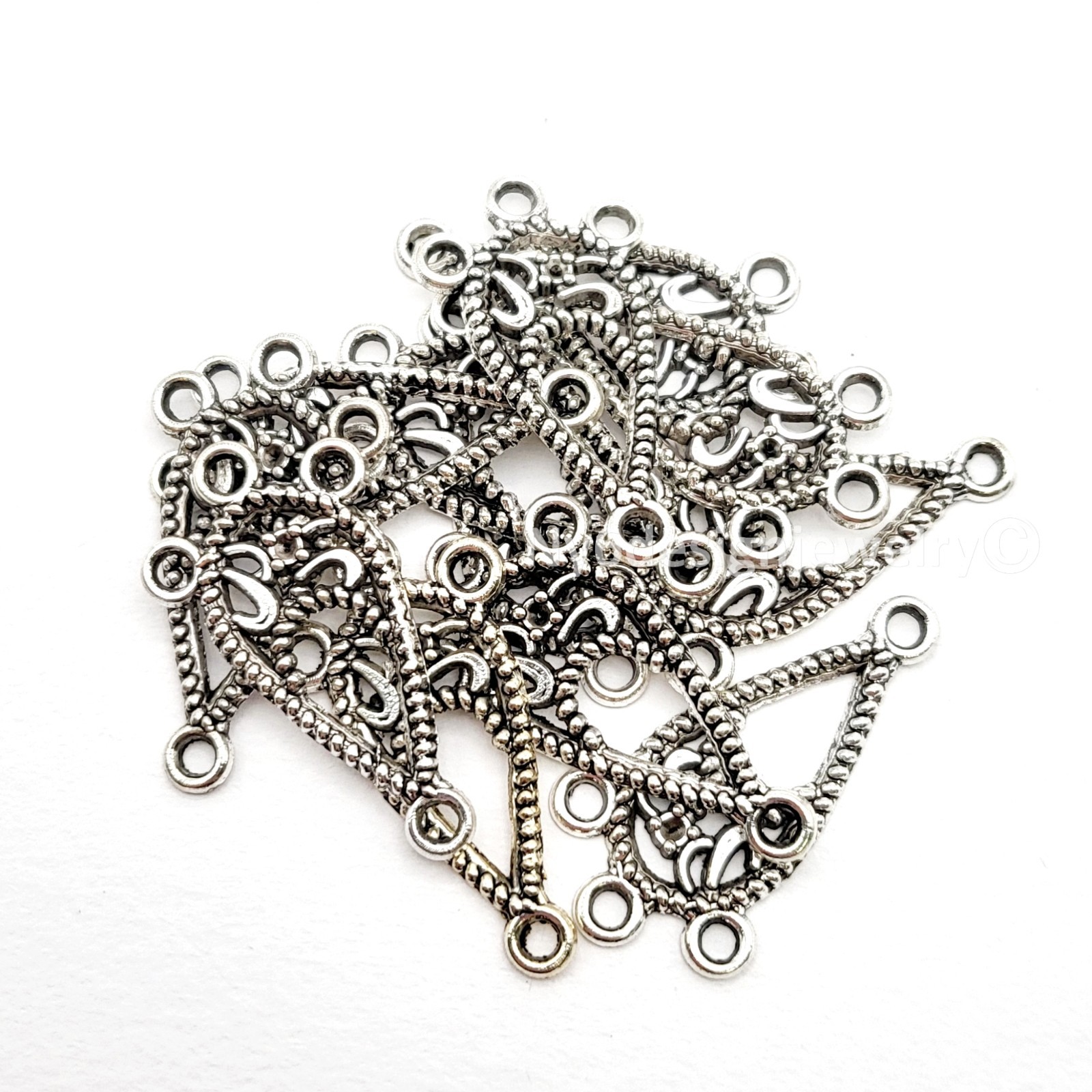 Silver Pewter 31x12mm Fan Chandelier Earwires – 3 Strand Connectors 12pcs DIY