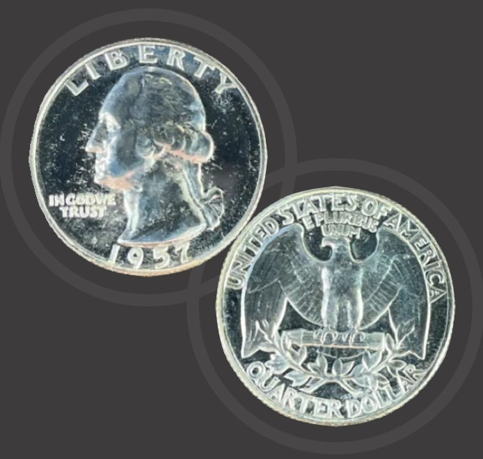 1957 Washington Quarter Uncirculated quality. 90% Silver 25c. Beautiful
