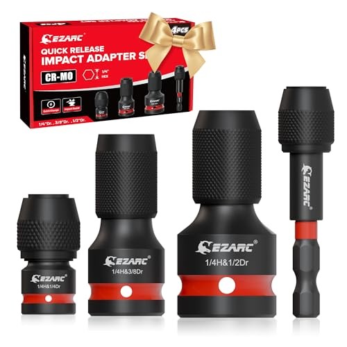 4 Pcs Impact to 1/4 Hex Converter, 1/2 3/8 1/4-Inch Square Drive Sockets to