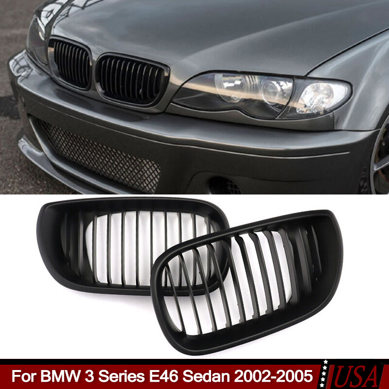 Front Kidney Grille Grill For BMW 3 Series E46 Sedan 325i 328i 02-05 Matte Black