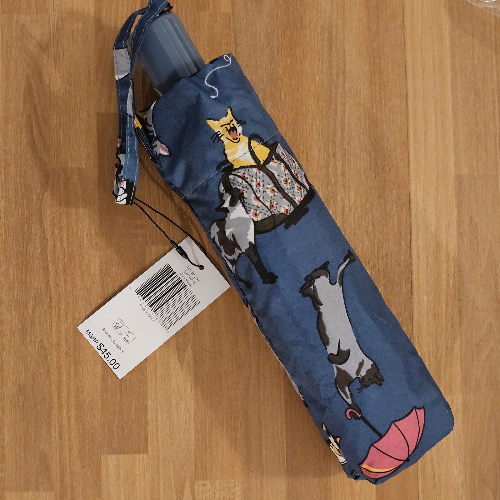 NWT Vera Bradley Cat's Meow Umbrella Auto Open Close Blue