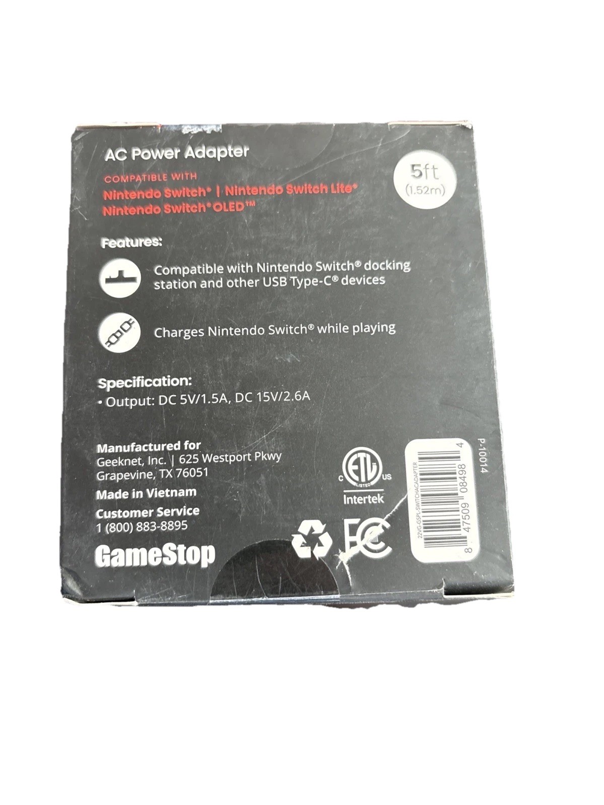 GameStop AC Power Adapter 5ft For Nintendo Switch Lite OLED