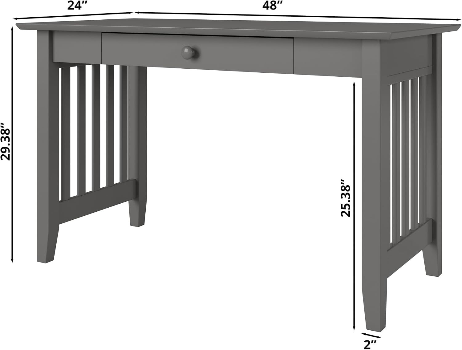 , Mission Solid Wood Writing Desk with Drawer, Grey