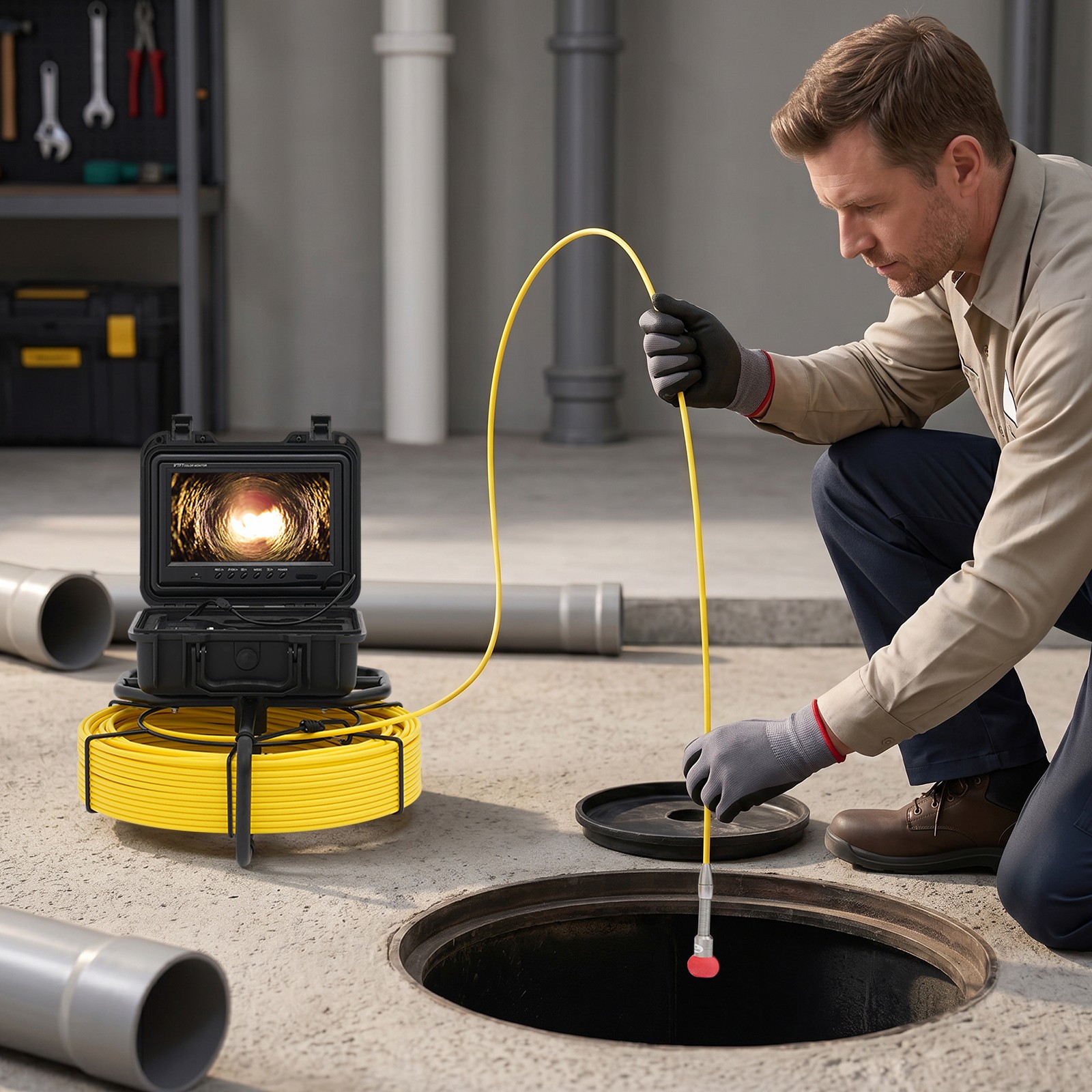 Drain Sewer Camera Pipe Inspection Camera System 60m / 200ft Cable + 9'' Monitor