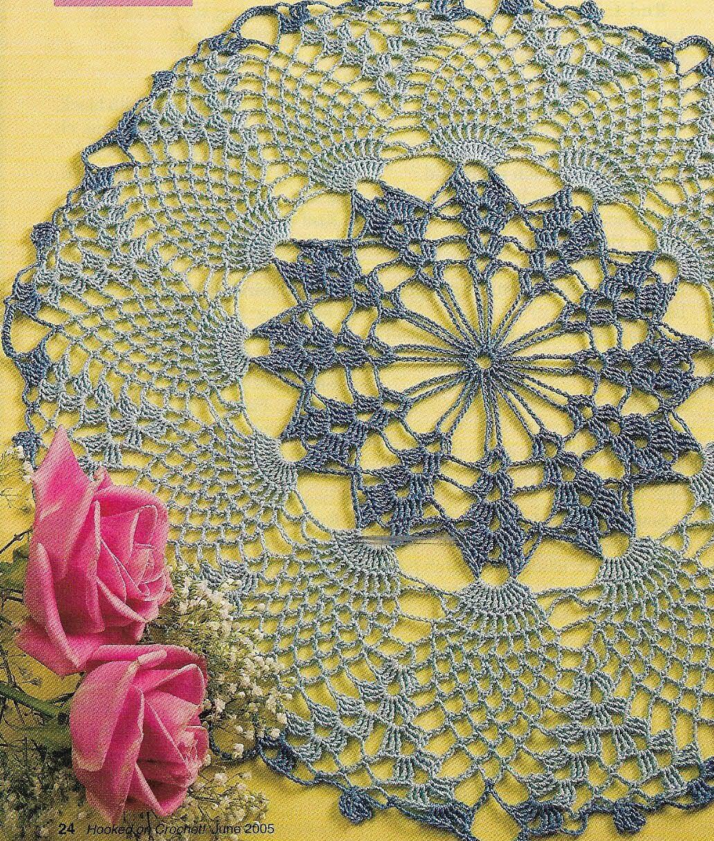 A BURST OF BLUE DOILY 14 1/2" DIGEST SIZE CROCHET PATTERN INSTRUCTIONS