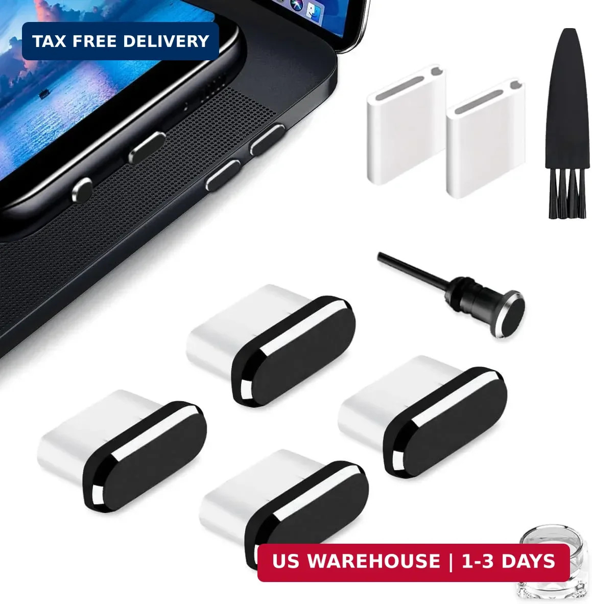 USB C Dust Plug, Type C Dust Cover Charging Port Cap 4 PCS with Cleaning Brush B