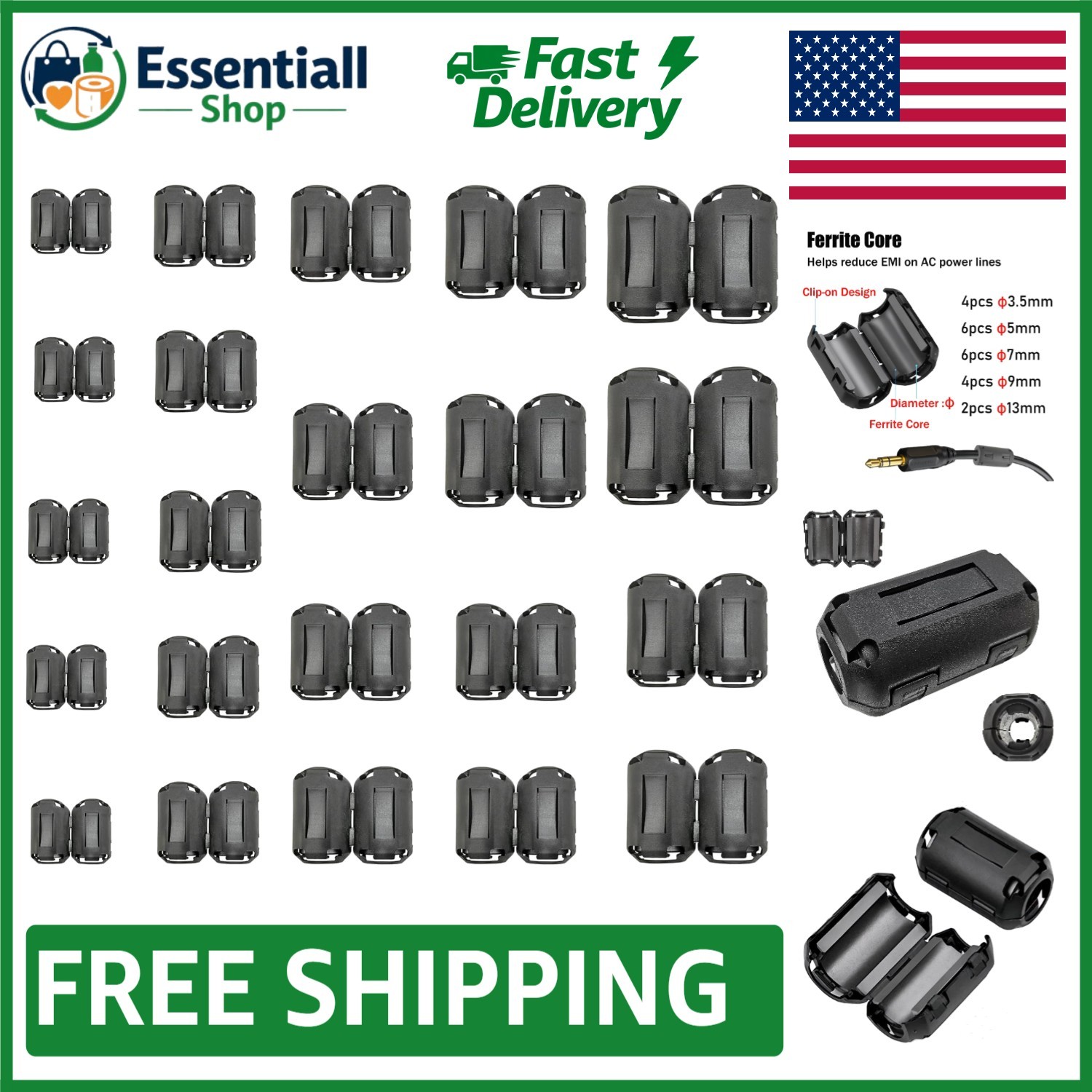 Ferrite Beads 22-Piece Set - Effective EMI Filter for Home Electronics