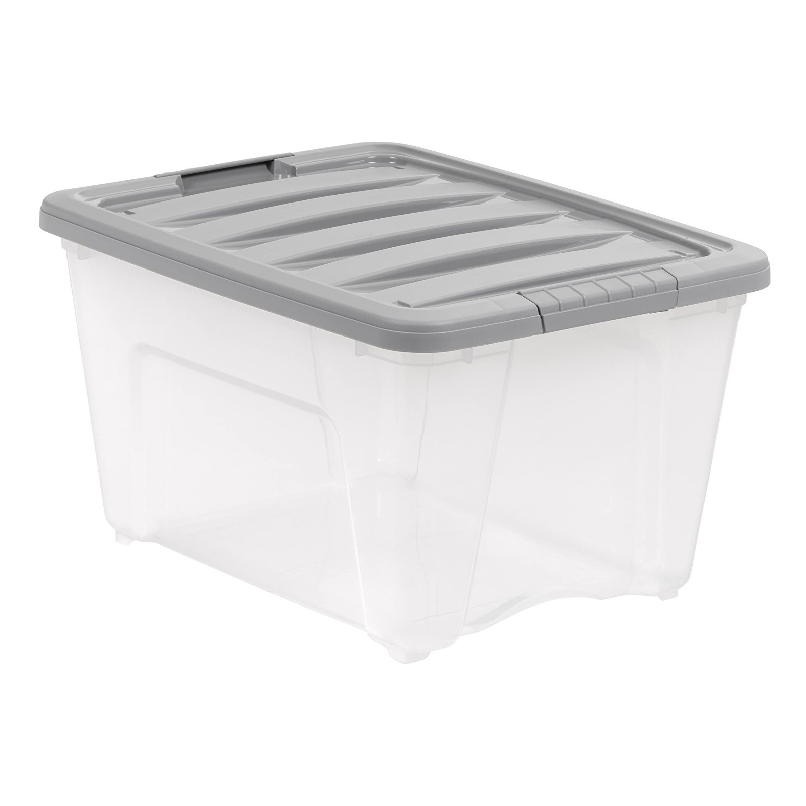 Stackable Plastic Storage Containers with Latching Lids, Clear/Grey, 32 Qt, Set
