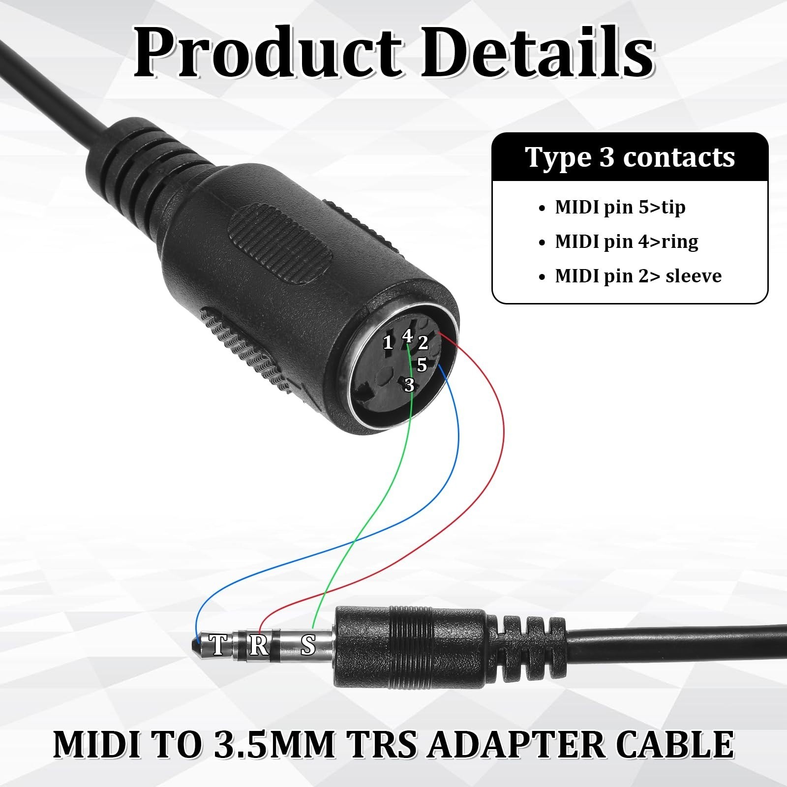 Eldraqth MIDI to 3.5mm Adapter 2 Pack - 9.5" Breakout Cable