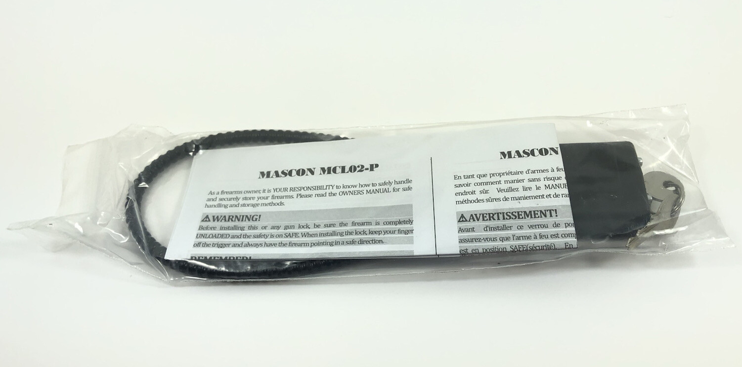 15” Cable Mascon MCL01-P Gun Safety Lock w/ 2 Keys With Instruction Manual 302-X