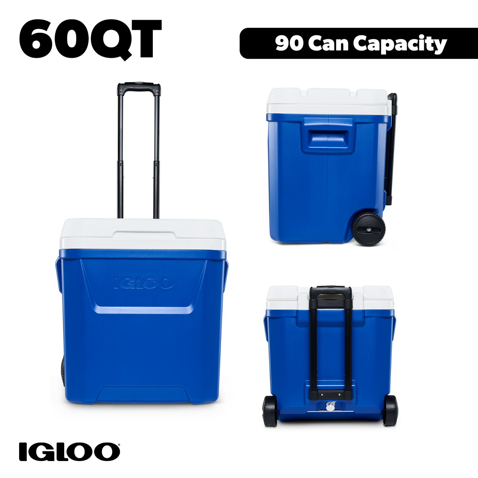 Igloo 60 QT Laguna Ice Chest Cooler with Wheels Blue Rolling Portable Tailgating