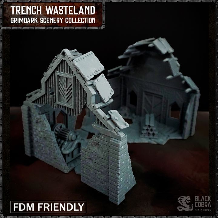 Large Ruined Warehouse Building Terrain for Grimdark Trench Scifi / Dieselpunk