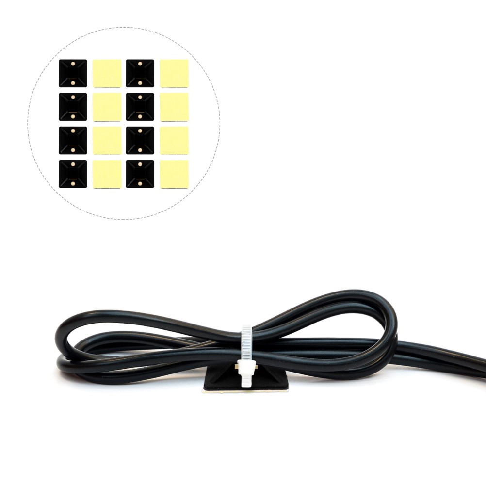 100pcs Square Self-Adhesive Cable Tie Mount Base Wire Cable Organizer (Black)