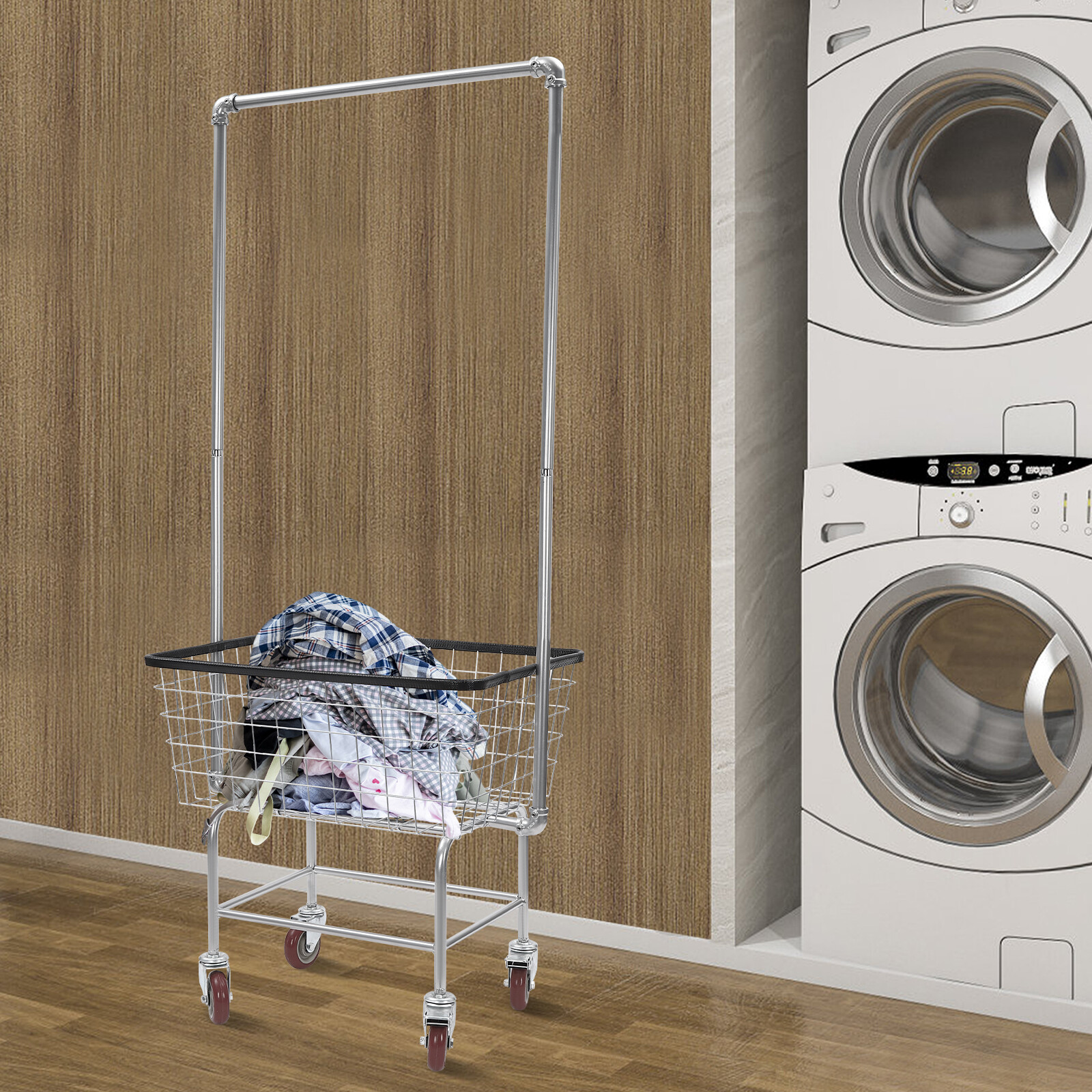 Steel Wire Laundry Cart Laundry Basket W/ Wheels Commercial Laundry Basket Cart