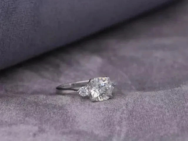 2.50CT Cushion-Cut Moissanite Solitaire Engagement Ring 14K White Gold Plated