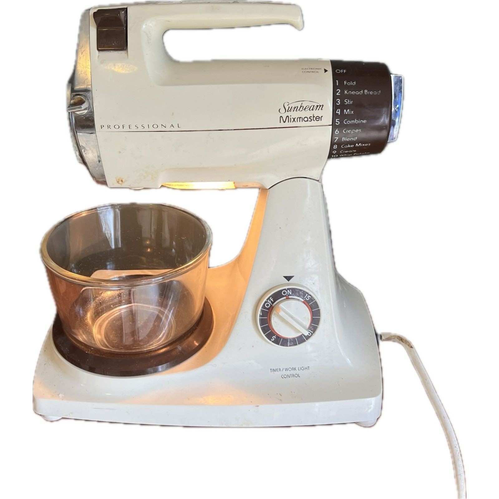 Vtg 80s SUNBEAM 01396 Professional Mixmaster Stand Mixer w/ Glasss bowl