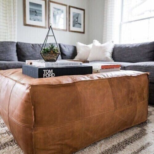 Boho Ottoman Morrocan Large Footstool Pouffe Moroccan Unstuffed Footrest Leather