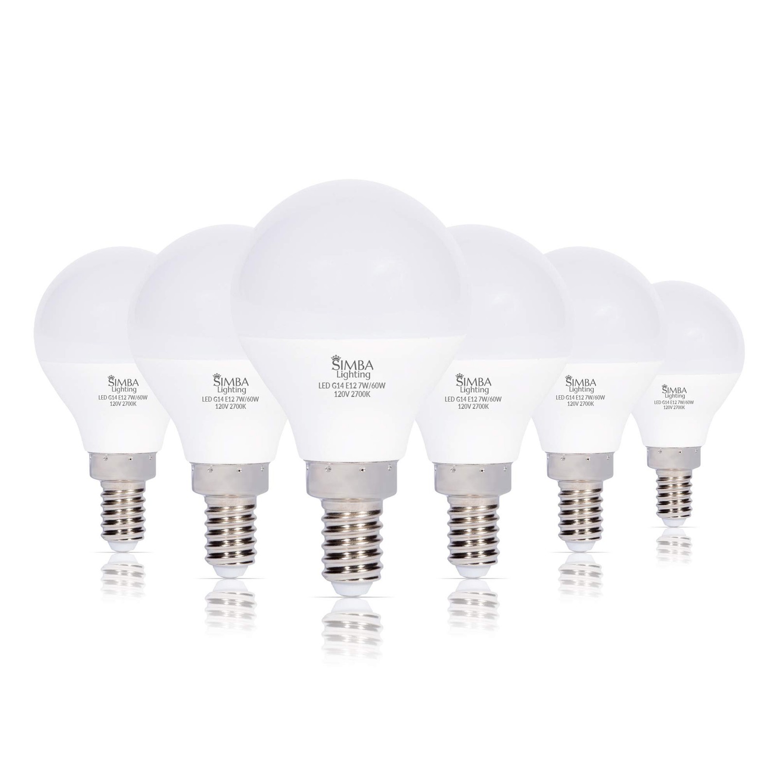 [6 Pack] LED G14 Globe Candelabra 7W 120V 60W Equivalent E12 2700K Warm White