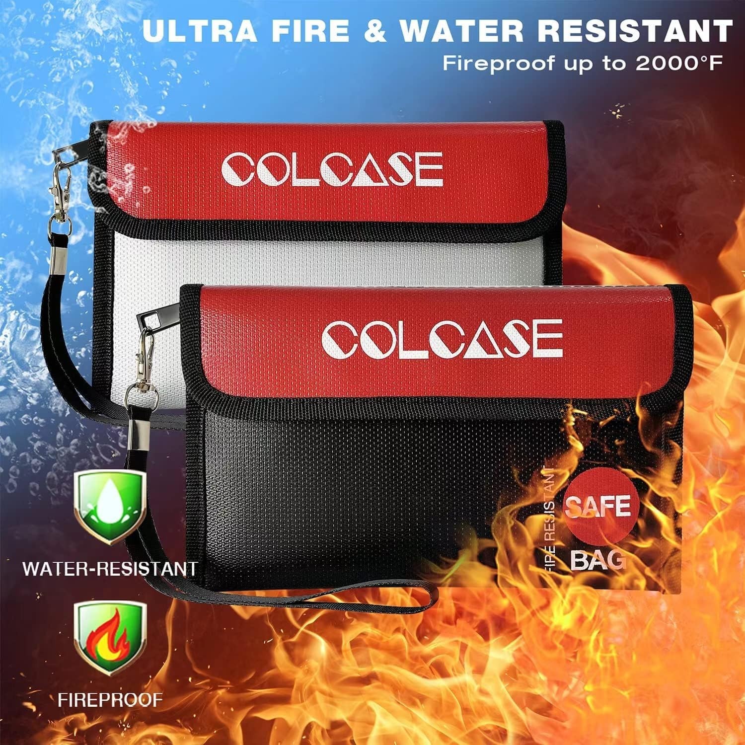Enhanced 2-Pack Fireproof & Water-Resistant Bags - Zipper Closure for Security