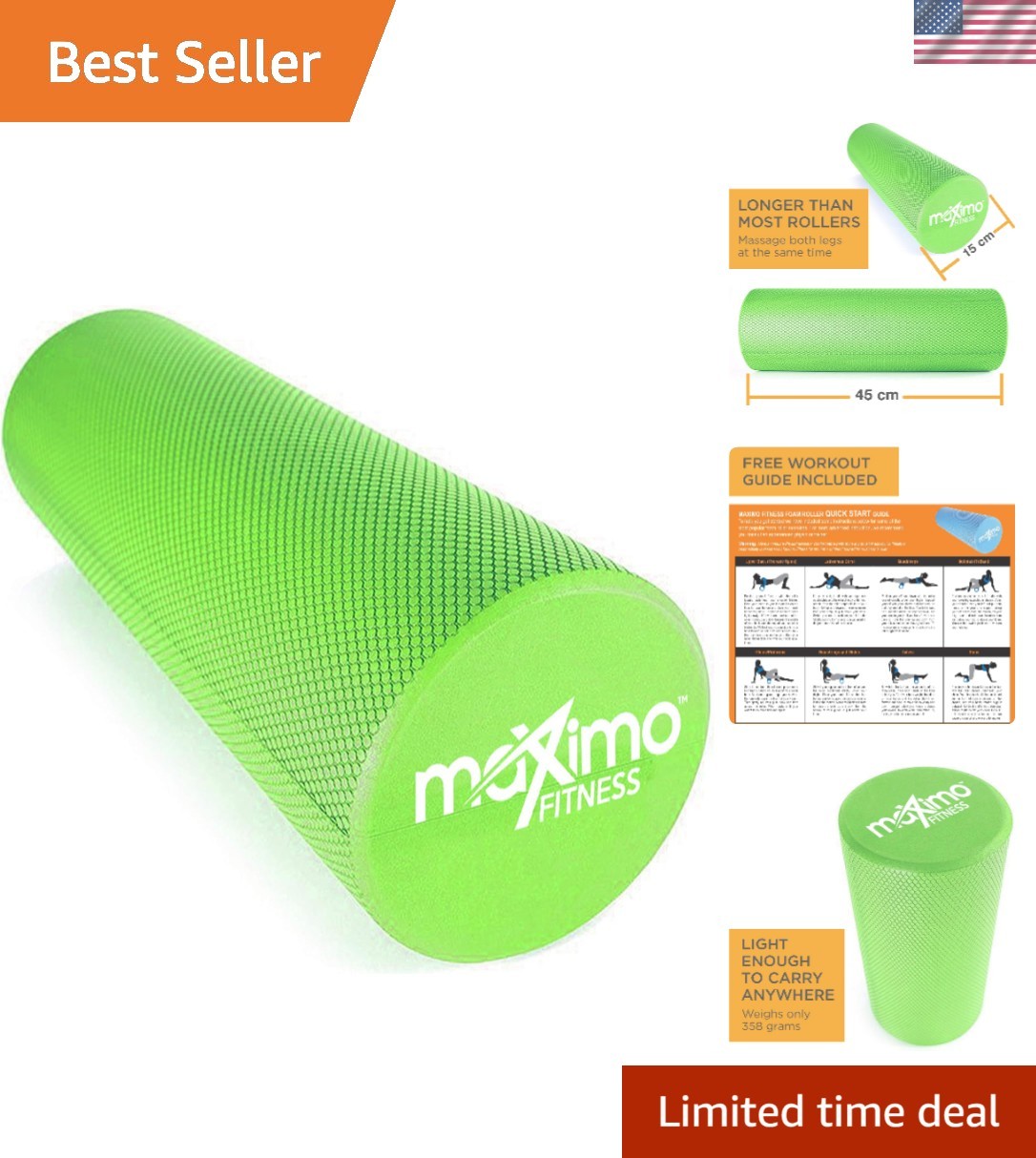 Firm Massage Roller - 17.5'' Foam Roller for Fitness, Yoga & Physical Therapy
