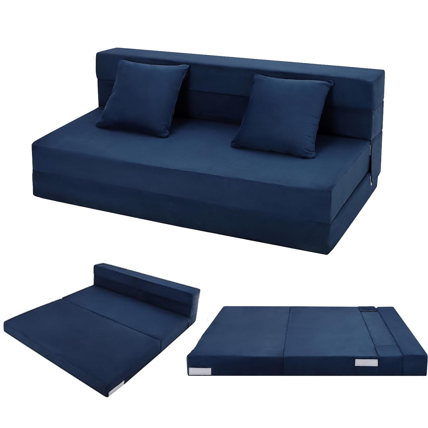 Queen Size Folding Sofa Bed Convertible Floor Futon Bed Mattresses w/ 2 Pillows