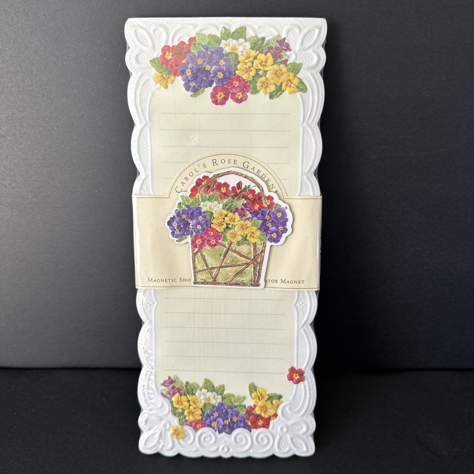 VTG Carol Wilson Magnetic List Pad & Matching Magnet Primroses 50 Die Cut Sheets