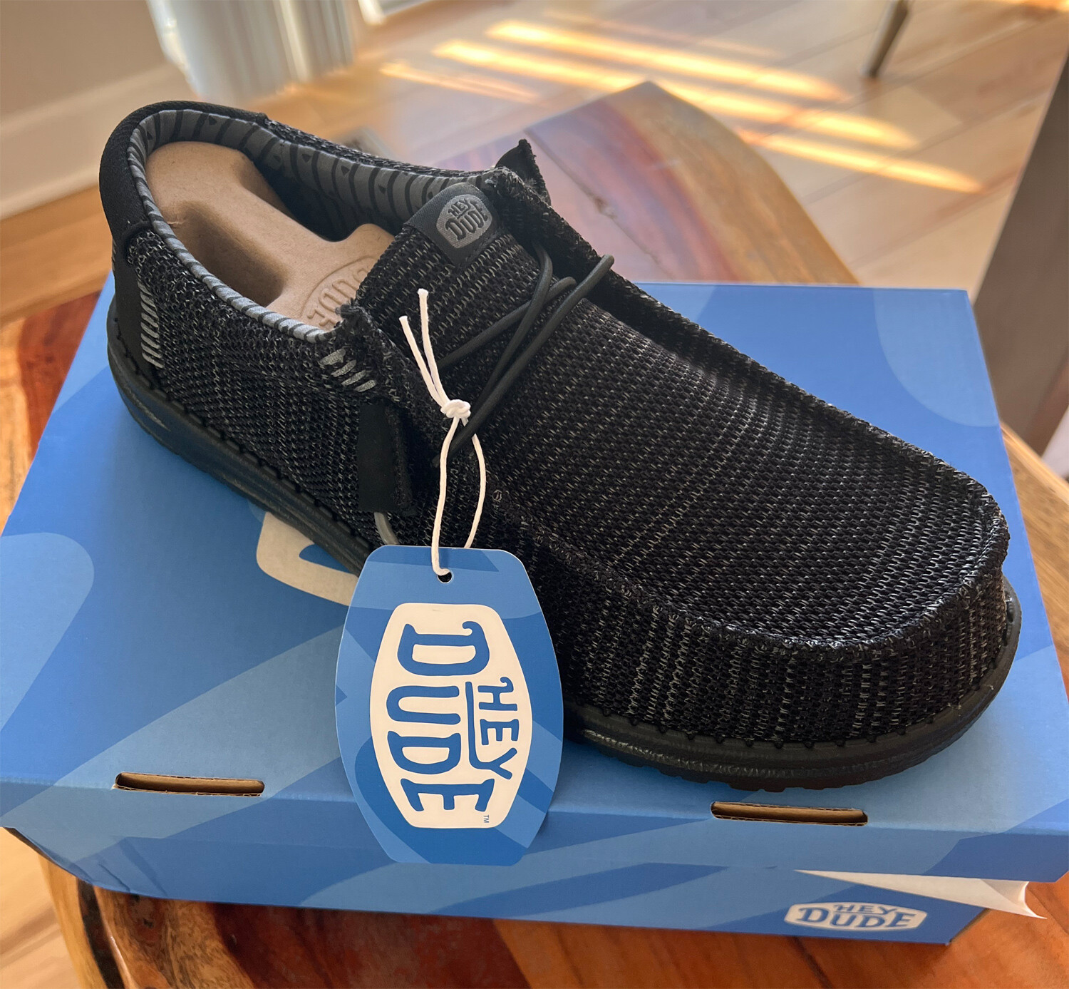 Hey Dude Wally Stretch Mesh Canvas Black Men's Loafer Shoes