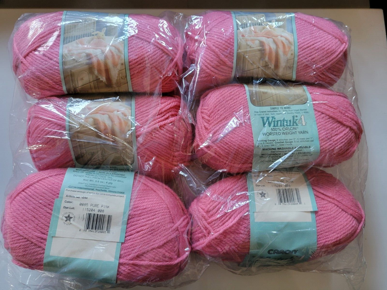 NEW Lot of 6 Skeins Vintage Caron Wintuk Pure Pink 0085 Lot 008 4 Ply Yarn