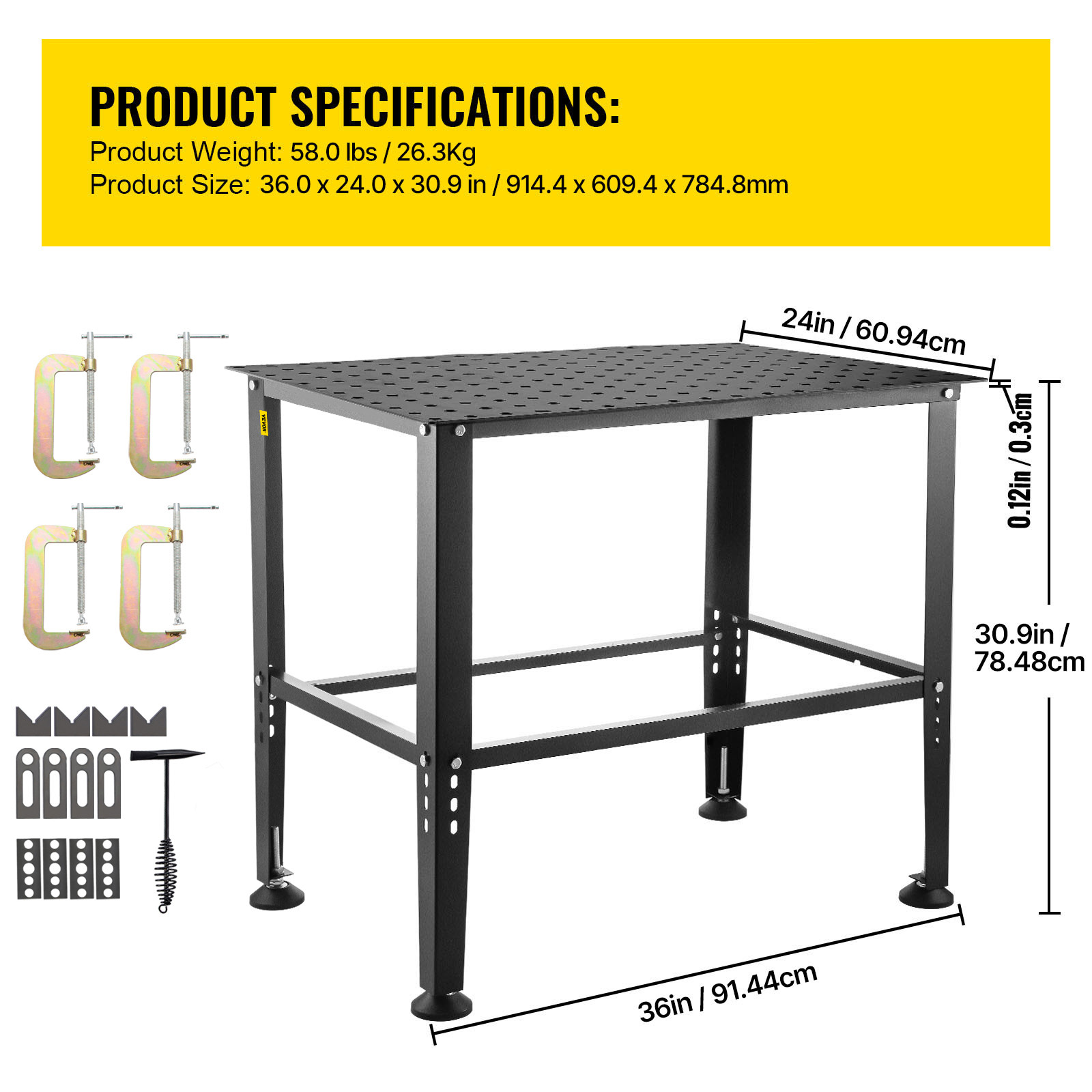VEVOR Welding Table 36"x24" 800LBS Welding Table with Multiple Fixture Holes