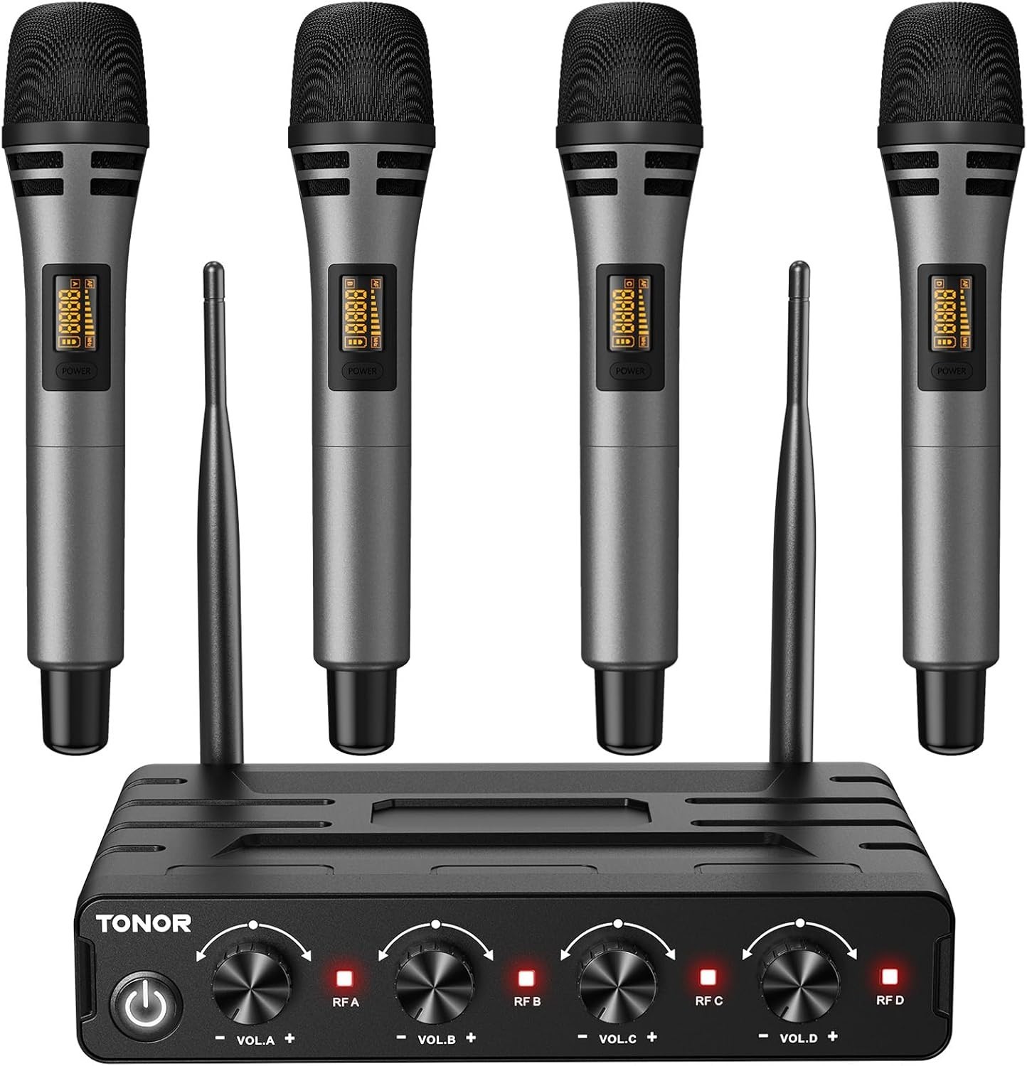 Wireless Microphone System - 4 Handheld Mics, 200ft Range for Karaoke Events