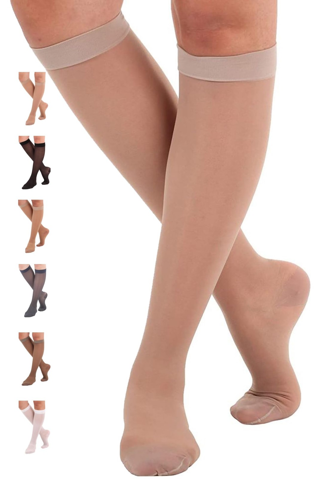 ABSOLUTE SUPPORT - Sheer Compression Socks for Women 15-20 mmHg - Small, Nude
