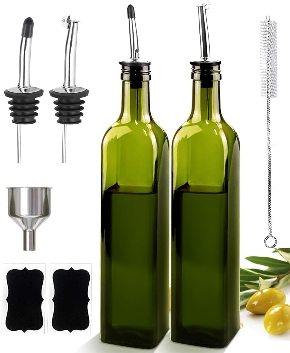Glass Olive Oil Dispenser and Vinegar Dispenser Set Stainl Steel