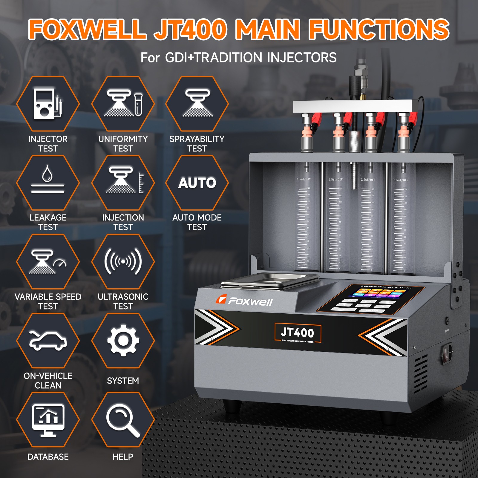 FOXWELL JT400 Universal Fuel Injector Cleaner Ultrasonic Cleaning Machine Tool