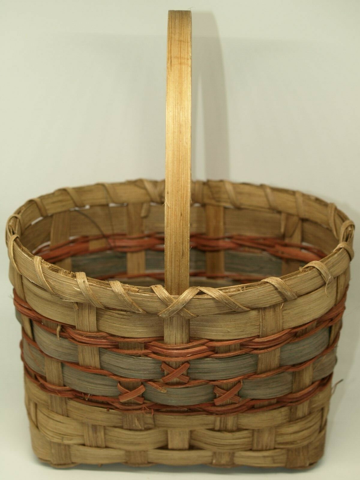 Vint Style Oval Handled Basket Multi-Colored Fall/Autumn Decor Brown Rust Blue