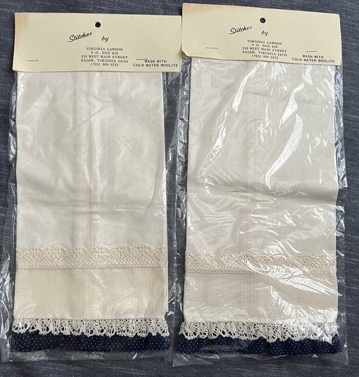 Stitches Virginia Lawson Set of 2 Kitchen Guest TOWELS for Cross Stitch Dk Blue