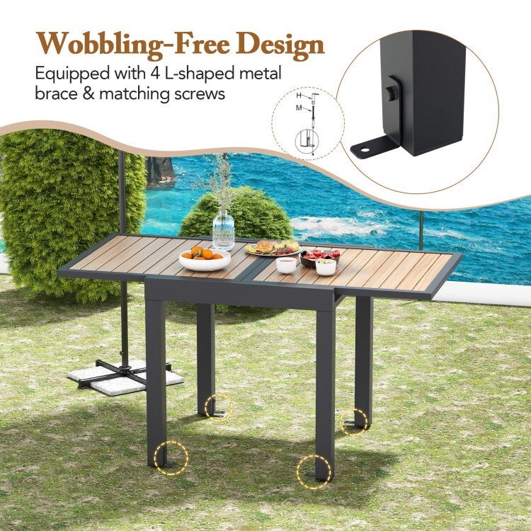 31.5-63" Patio Outdoor Dining Table Rectangular Extendable Table for 4-6 People