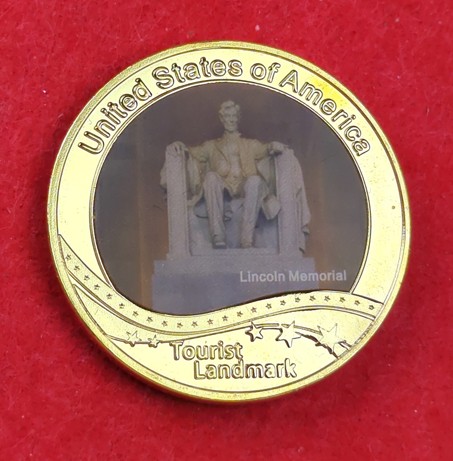 TOURIST LANDMARK: LINCOLN MONUMENT - 24K GOLD COIN w/ N52 Rare Earth Magnet, NEW