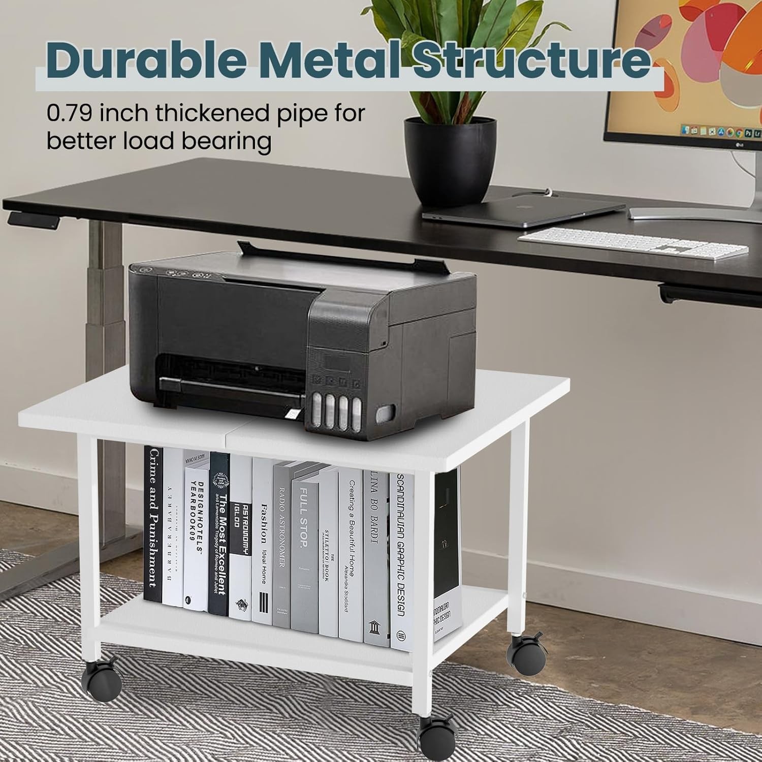 Printer Stand W/ Storage Under Desk Shelf Desktop Printer Stand Organizer