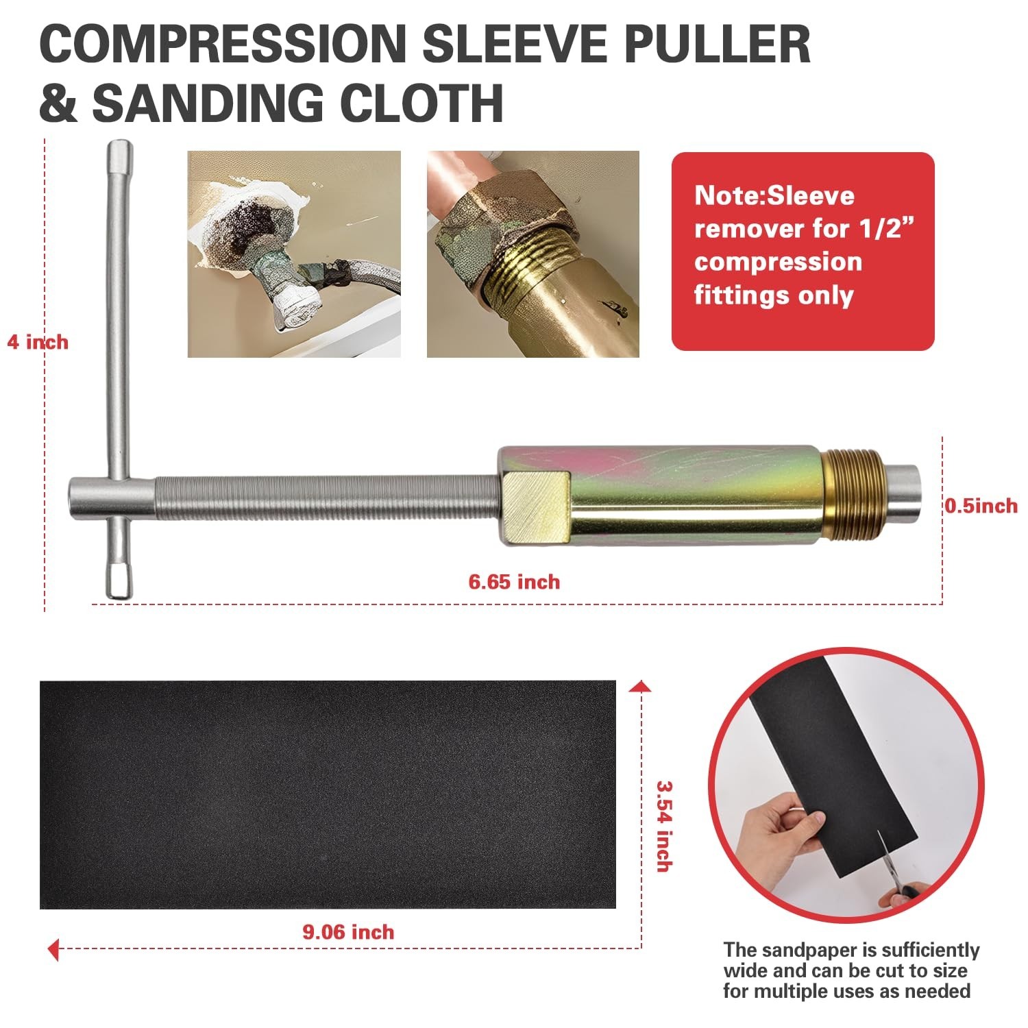 6-Piece Plumbing Tool Set - Angle Stop Wrench, Compression Sleeve Puller, Sandpa