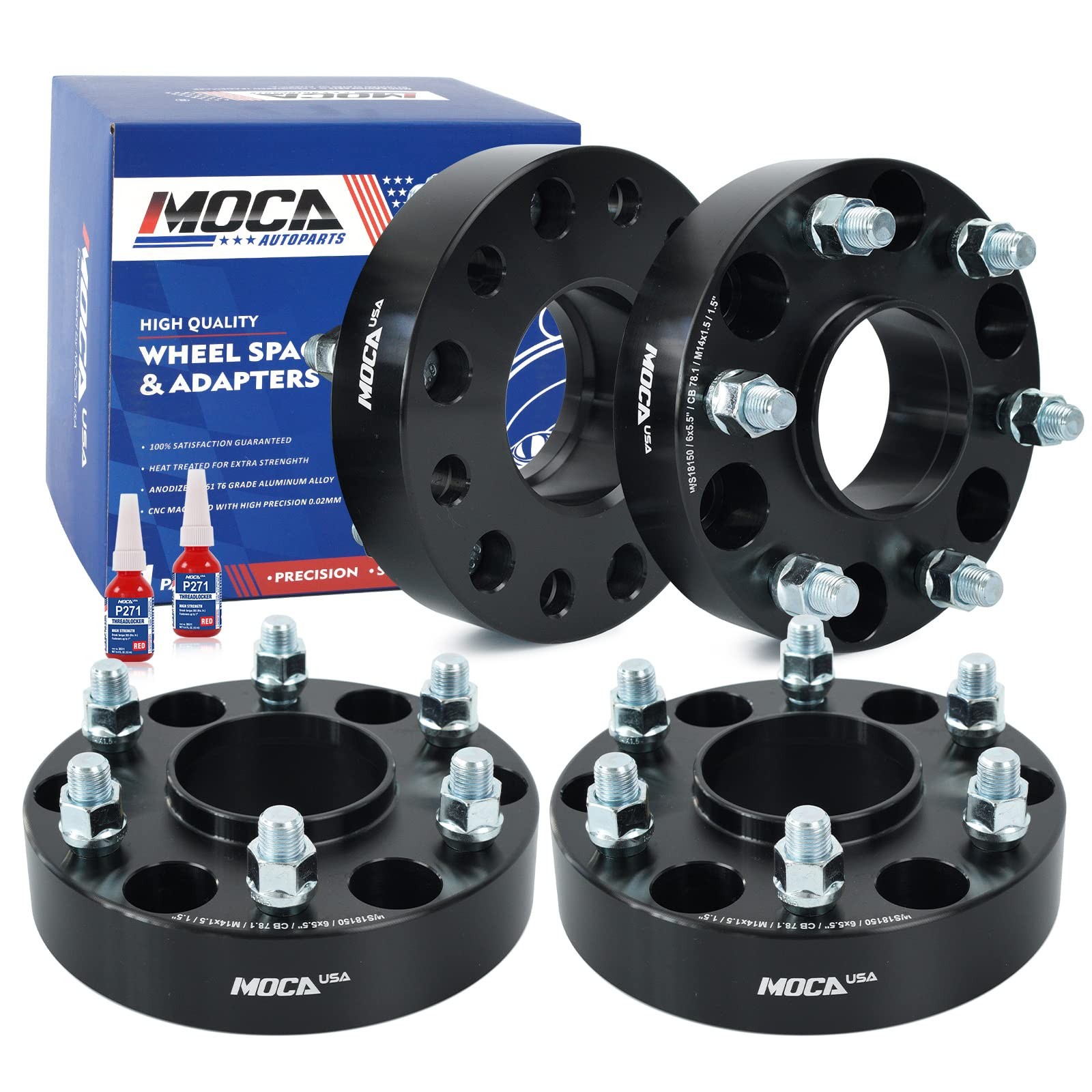 38.1mm Wheel Spacer 6x139.7 Hubcentric 78.1mm Bore M14x1.5 Studs Black Pack of 4