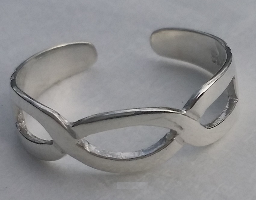 Solid Sterling Silver 925 Toe Ring Braided Twisted Design Adjustable