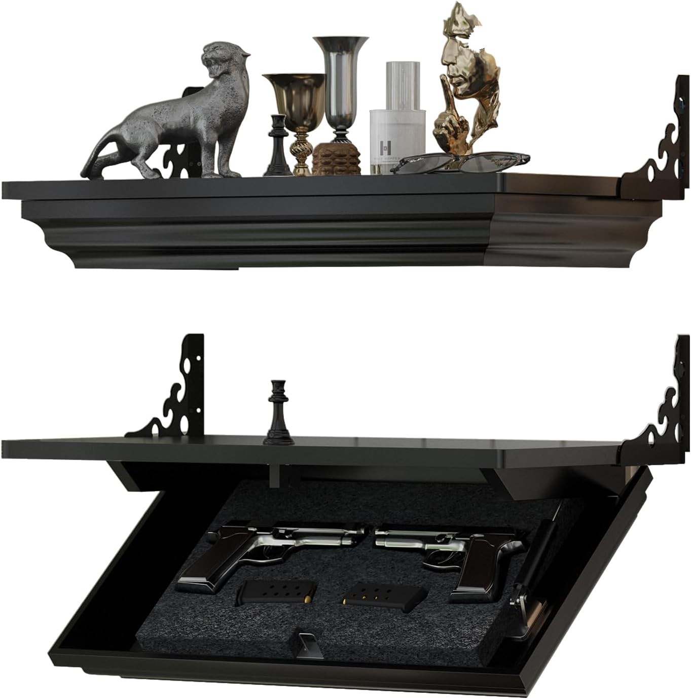 24''L x 13''W x 4''D Gun Rack W/ Magnetic Lock Compact Gun Shelf W/ Secure