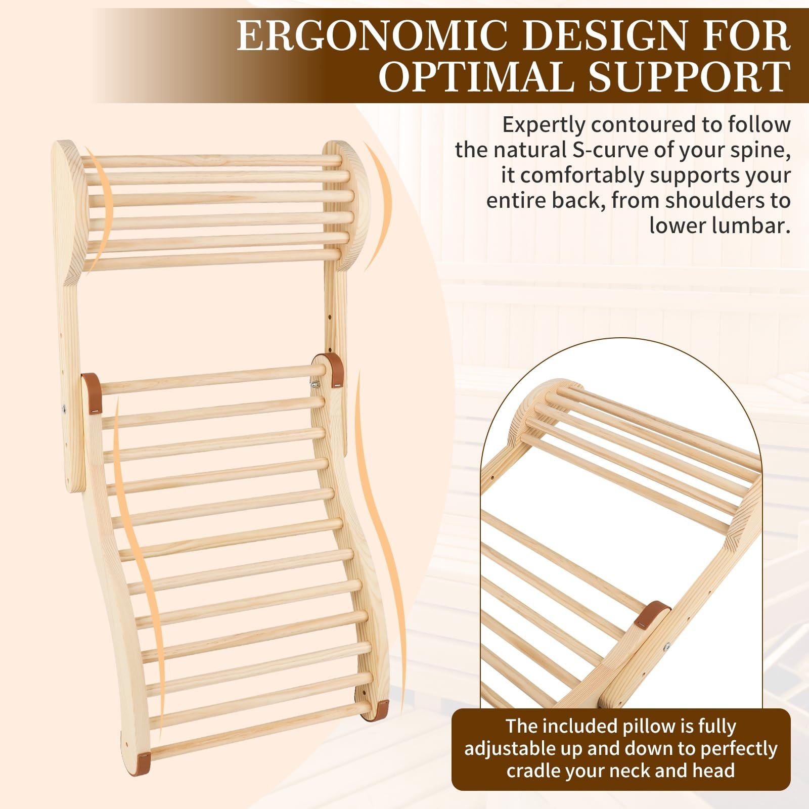 Sauna Backrest Infrared Sauna Backrest Accessories with Adjustable Pillow Woo...