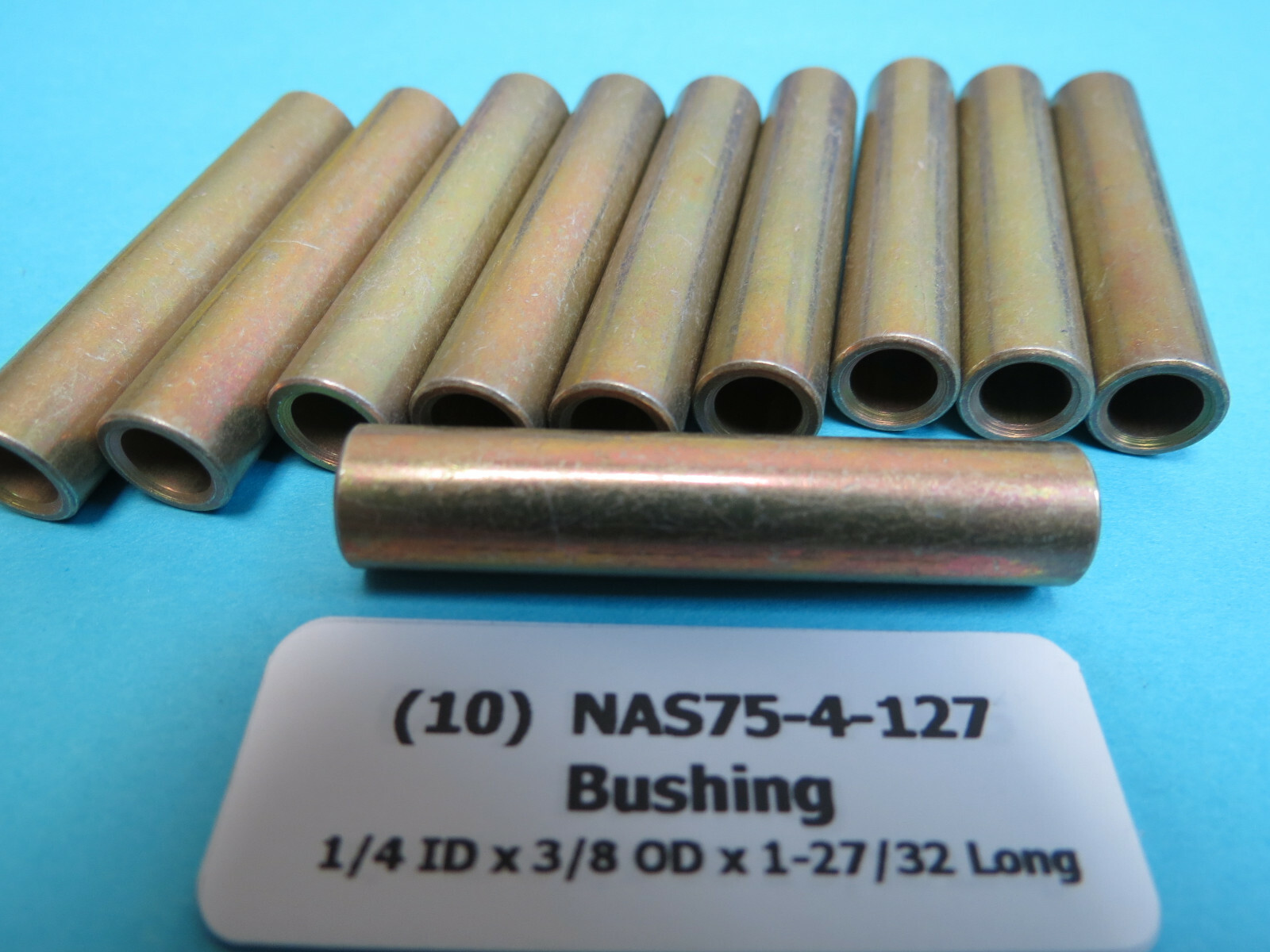 (10) NAS75-4-127 Bushing 1/4 ID x 3/8 OD, 1-27/32 Long Spacer Aircraft Aerospace