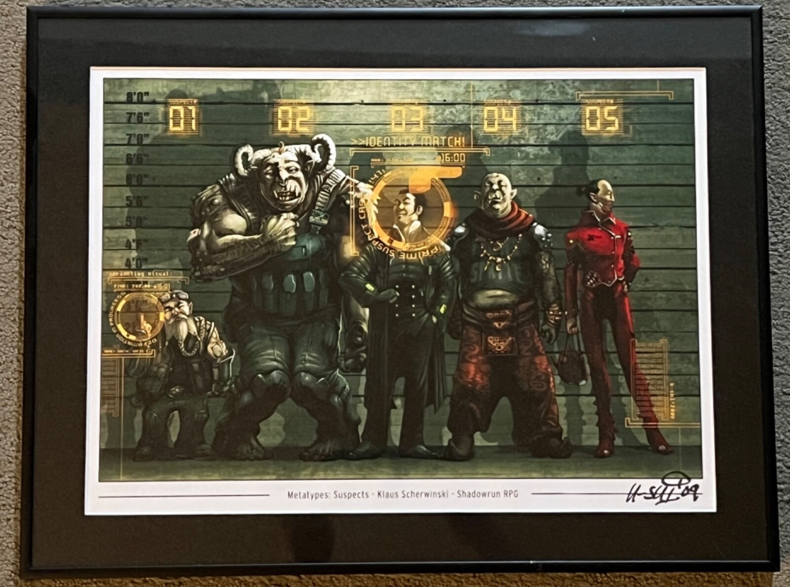 Shadowrun RPG Metatypes Suspects Framed Picture Signed By Klaus Scherwinski