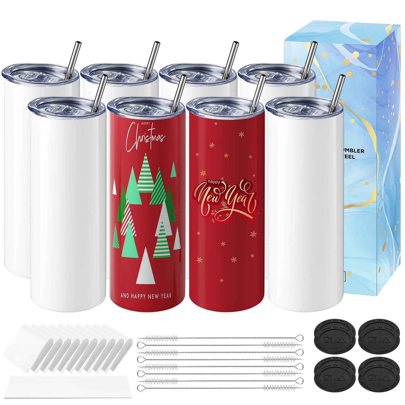 Hiipoo 8 Pack Sublimation Tumblers Blank 20 oz Straight Skinny with Sublimati...