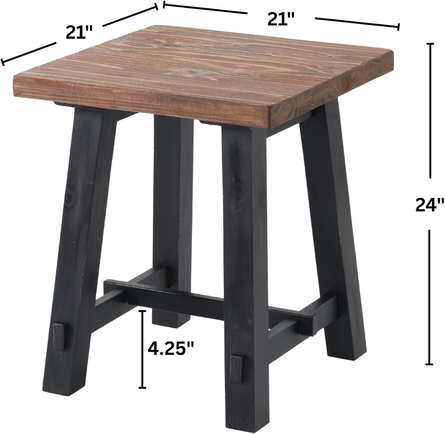Adam Rustic Industrial Side Table, Natural/Black, 21” | Solid Wood Square End Ta