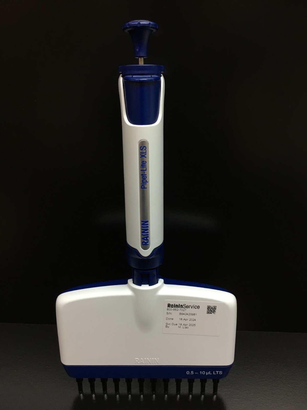 Rainin Pipet-Lite L-10 XLS 0.5-10uL LTS 12 Channel Manual Pipette