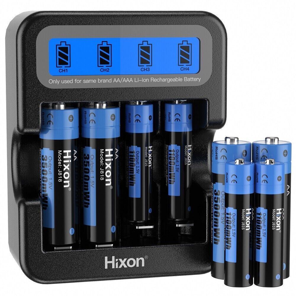 Hixon 1.5V AA AAA Battery, Rechargeable Lithium AA AAA Batteries LCD Charger Lot