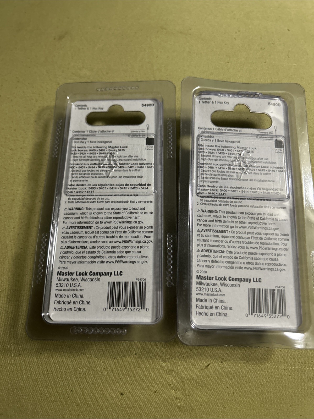 Lot of 2 Retractable Key Safe Tether, Master Lock 5490D, 36"